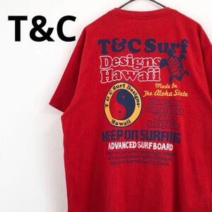 T&C　ティーアンドシーサーフデザイン　半袖Tシャツ　全面ロゴ入り　レッド　M