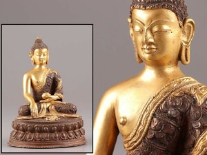 中国古玩 唐物 仏教美術 古銅造 鍍金 仏像 チベット仏 時代物 極上品 初だし品 C7781