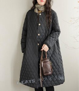 新品☆黒 秋冬 コート アウター 長袖 防寒 暖かい 中綿コート ロング丈 アウトドア 通勤ゆったり キルティングコート L-2XL