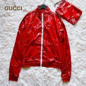 【美品】GUCCI グッチ ナイロンジャケット シェリーライン GG レッド 赤 M 収納袋付 メンズ トラックジャケット インターロッキング