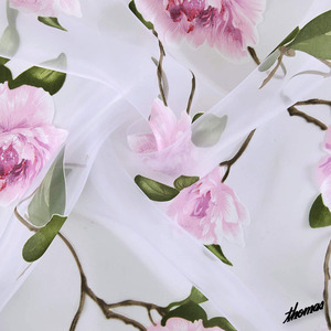 ◆花柄レースカーテン◆ カラー：バラ ピンク サイズ：幅100ｘ丈200cm 性質：UVカット 紫外線対策 ふんわり おしゃれ 2枚組 新生活