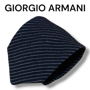 【美品】GIORGIO ARMANI ジョルジオ・アルマーニ ネクタイ ハイブランド イタリア製 ウール ブラック ストライプ 総柄