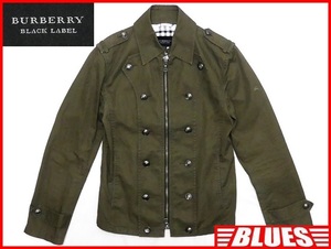 即決★BURBERRY BLACK LABEL★メンズM ナポレオンジャケット 緑系 カーキ 通勤 コート 通学 メタルカラーボタン ノバチェック 三陽商会