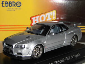 S=1/43☆MMP LTD.EBBRO製 日産スカイラインGT-R/R34 VスペックⅡ(シルバー):NISSAN SKYLINE GT-R/R34 V SpecⅡ(SILVER)絶版・未使用品！