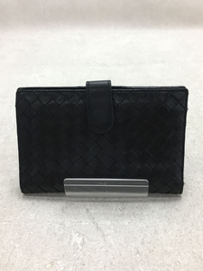 BOTTEGA VENETA◆2つ折り財布/-/BLK/無地/レディース/※角スレ有