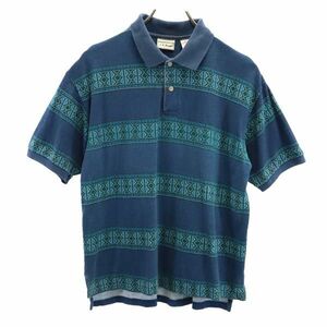 エルエルビーン 総柄 半袖 ポロシャツ XL 青系 L.L.Bean 鹿の子 アウトドア キッズ