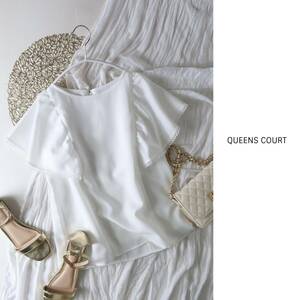 超美品☆クイーンズコート QUEENS COURT☆テープトリミング フレアスリーブ ブラウス 2サイズ 日本製☆E-M 2425