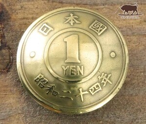 △コンチョ ネジ式　日本古銭　1円黄銅貨　1YEN面　ボタン 19mm