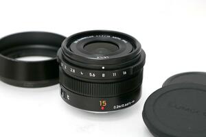 並品｜パナソニック LEICA DG SUMMILUX 15mmF1.7 ASPH H-X015-K ブラック CA01-M2383-2R3A