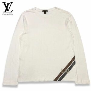 49 正規品 Louis Vuitton ルイヴィトン リネン×コットン LVロゴ 長袖 Tシャツ ロンT クルーネック カットソー S ホワイト イタリア製