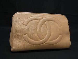 1円 ■美品■ CHANEL シャネル ココマーク キャビアスキン マルチポーチ マルチケース 小物入れ レディース ベージュ系 BK1915