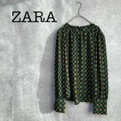 ZARA ブラウス 花柄 長袖 シャツ グリーン オフィス カジュアル