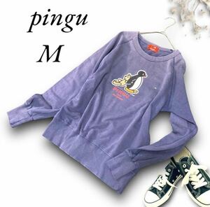 【pingu】 レディース トップス トレーナー （M） ピングー ネイビー長袖 古着 クルーネック