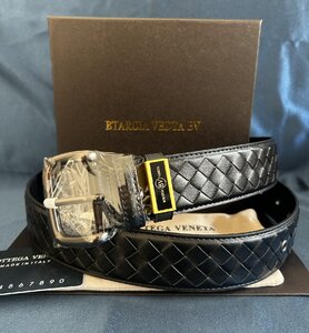 ■極美品■Bottega Veneta ボッテガヴェネタベルト イントレチャート 編み込み メッシュ 牛革 ブラック 黒 ビジネス メンズEUR 95 CM