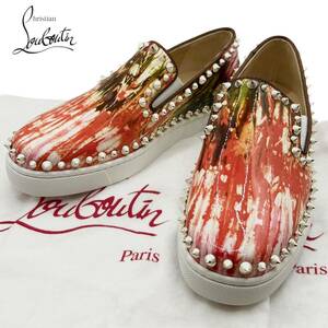 新品 Christian Louboutin クリスチャンルブタン 18SS PIK BOAT WOMAN FLAT PATENT BAZIN スリッポン バジン スパイク スタッズ 36サイズ