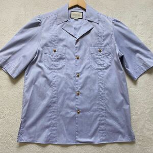 【美品・現行タグ】 GUCCI グッチ オープンカラーシャツ 半袖 シャツ ゴールドボタン ミケーレ期 ブルー 青 48 Lサイズ 