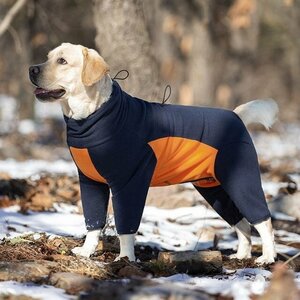 犬 服 ペット 綿服 コート 秋冬 フリース ジャケット 暖かい 寒さ対策 背中開き 小中大型犬 散歩 ジッパー付き 着脱簡単 オレンジ XL