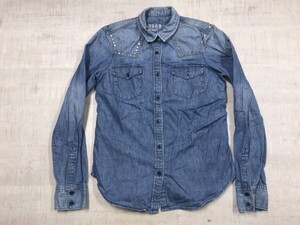 ギャップ GAP インディスリーズ y2k 00s アメカジ ロック スタッズ付き USEDウォッシュ 長袖デニム ウエスタン シャツ レディース XXS 青