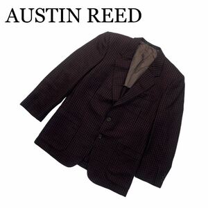 AUSTIN REED オースチンリード テーラードジャケット 背抜き ワインレッド系 チェック カシミヤ混 サイズ 94AB4