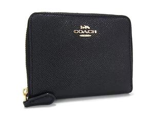 1円 ■新品同様■ COACH コーチ 29677 レザー ラウンドファスナー 財布 ウォレット 小銭入れ 札入れ レディース ブラック系 FI7895