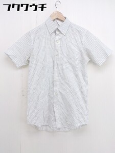 ◇ ◎ green label relaxing UNITED ARROWS チェック ボタンダウン BD 半袖 シャツ サイズM ホワイト ブルー系 メンズ