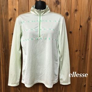 ellesse＊エレッセ レディースL 長袖 ハーフジップ トップス ロゴプリント リボン ラインストーン パステルグリーン スポーツウェア