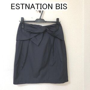 ESTNATION BIS エストネーション レディース タイトスカート 接触冷感 タフタ ウエストひねり ネイビー 紺 無地