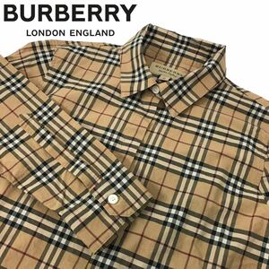 m84 良品 BURBERRY バーバリー チェック柄 長袖シャツ ブラウス ベージュ ノバチェック XS レディース トップス コットン 100% 正規品