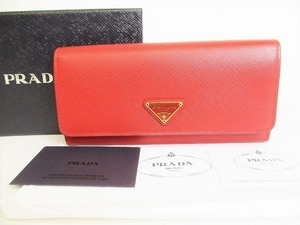 【未使用保管品】 プラダ PRADA サフィアーノ ローズ レザー 2つ折り 長財布 ロングウォレット