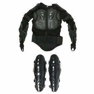 『セット6』バイクウェア ボディープロテクターセット XLサイズ 長袖プロテクター(ブラック)＆ニールガード(ブラック) 膝当て ひインナー