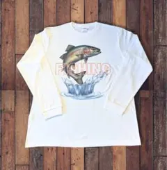 メンズ　ロンT　Tシャツ　長袖　フィッシング　魚　デザイン　カジュアル　白　XL