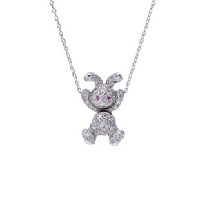 Ponte Vecchio ポンテヴェキオ うさぎ ダイヤ0.65ct ルビー0.01ct レディース K18ホワイトゴールド ネックレス Aランク 中古 銀蔵