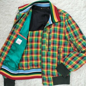 現行タグ/極美品/L ●ポールスミス ジャケット ブルゾン 麻 リネン Paul Smith マルチストライプ マルチカラー MA-1 ミリタリー チェック