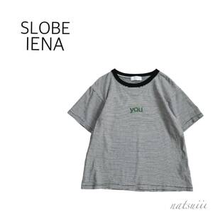 SLOBE IENA スローブ イエナ . 完売 クルーネック ボーダー ロゴ Tシャツ 半袖 カットソー 日本製 送料無料