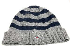 TOMMY HILFIGER トミーヒルフィガー ニット帽 ビーニー 帽子 サイズS/M グレー×ネイビー ボーダー柄 送料185 円（追跡付き）〜