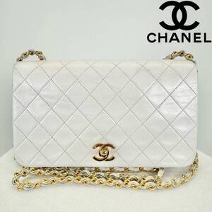 シール有 CHANEL シャネル マトラッセ ターンロック チェーンショルダーバッグ チェーンバッグ ラムスキン ホワイト フルフラップ