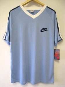 1970s デッドストック USA製 NIKE 肩ライン Vネック Tシャツ M ライトブルー ナイキ アメリカ 古着