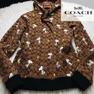 i10 良好！大きいサイズ●現行 コーチ COACH スエット　パーカー　ブルゾン スヌーピーコラボ!!!CC総柄 シグネチャー柄 自宅洗濯可