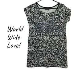 WORLD WIDE LOVE！【美品】レオパード×猫 総柄 カットソー