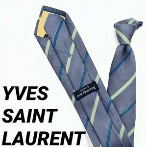 1円〜　美品　イヴ・サンローラン　Yves Saint Laurent　ボーダー　ライトネイビー　ネクタイ　シルク　高級