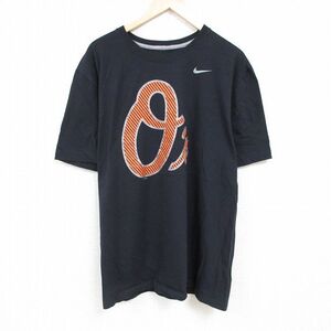 XL/古着 ナイキ NIKE 半袖 ブランド Tシャツ メンズ MLB ボルティモアオリオールズ 大きいサイズ コットン クルーネック 黒 ブラック