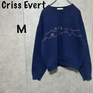 Criss Evert（Ｍ）フロントプリントスウェット＊ラウンドネック＊ネイビー