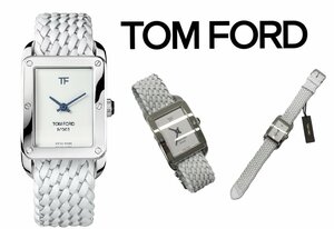 29万新品◆TOMFORD トムフォード レクタングル腕時計 N.003 Sスティール ホワイトダイヤル メッシュレザーベルト 白 1円