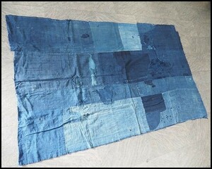 襤褸裂れ 約170×105cm程 布団皮 リメイク素材 端切れ 敷布 藍染 ボロ 323a