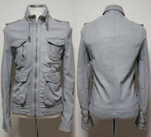 USED品 Neil Barrett ニールバレット ラムレザー シングルライダース ジャケット ライトグレー XS