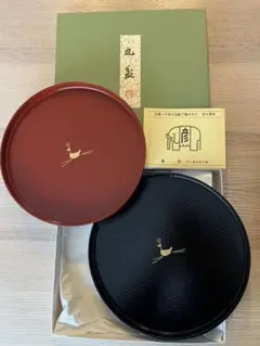 新品　未使用　象彦　お盆　丸盆　鹿 2枚セット　箱付き