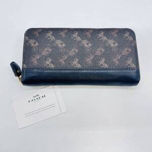 COACH コーチ 財布 長財布 ロング ジップ ウォレット ブラウン 馬車 レザー ファスナー ゴールド コイン汚れ小 1円出品 10896