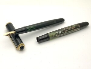 1000円スタート 万年筆 PELIKAN ペリカン 400 ブラックxグリーン ペン先 14C-585 M 長さ約13cm 茶縞胴軸付き 筆記用具 文房具 12 L3022