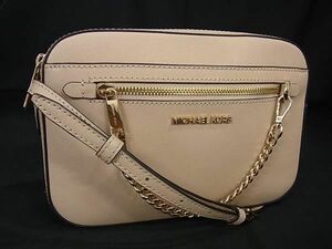 1円 ■美品■ MICHAEL KORS マイケルコース レザー チェーン ショルダーバッグ クロスボディ 斜め掛け レディース ベージュ系 FC9506