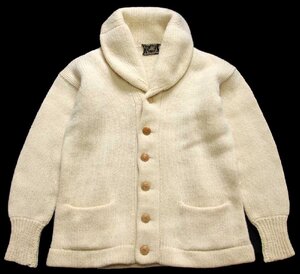 ★40s Revere KNITTING MILLS ショールカラー ローゲージ ウールニット カーディガン ナチュラル★ビンテージ ヘチマ襟 生成り